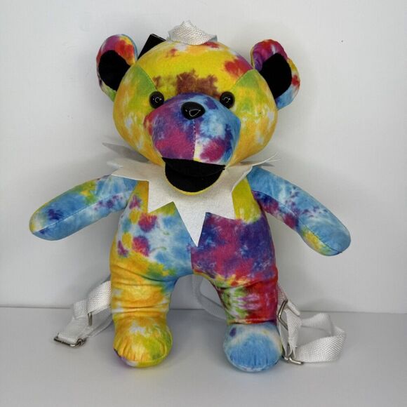 PLUSH BACKPACK - Grateful Dead Bear Rainbow by Bioworld Tie Dye‎ 16" Tall Zipper - Picture 1 of 11